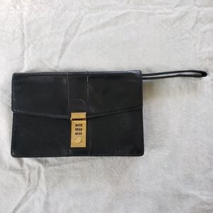 Vintage Black Leather Clutch with Number Lock